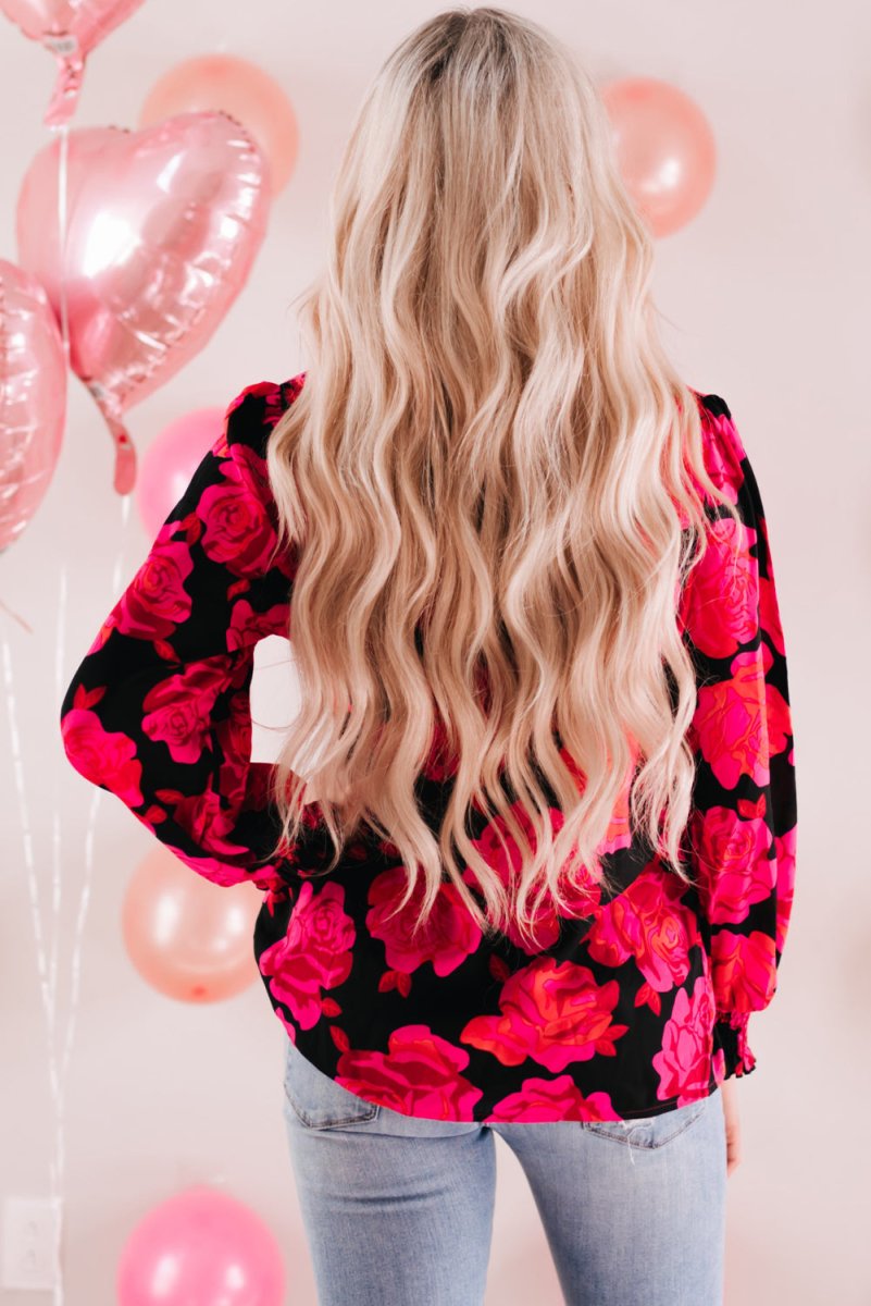 Floral Button Front Lantern Sleeve Shirt - TapLike