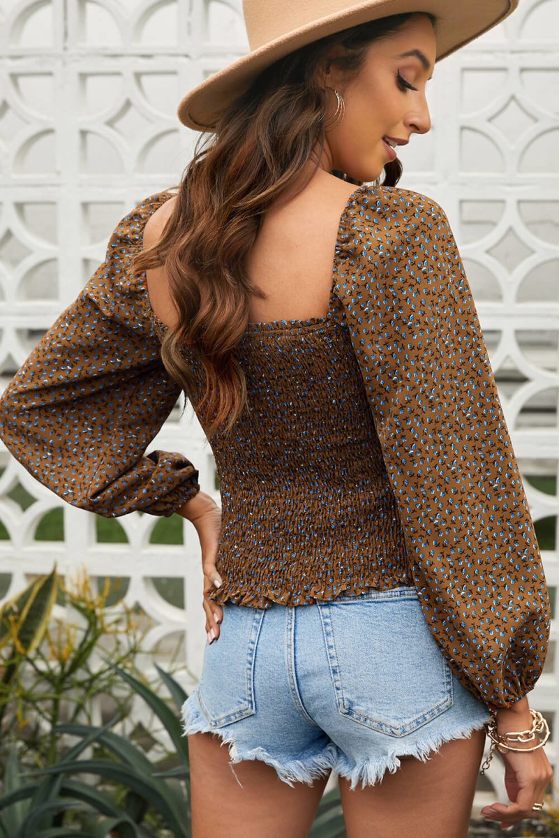 Floral Smocked Balloon Sleeve Top | 10010098743 - TapLike