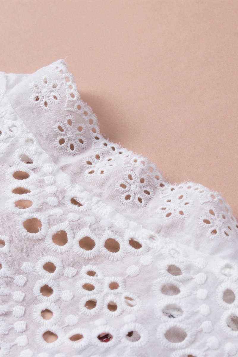 Floral Tassel Tie Eyelet Blouse - Taplike