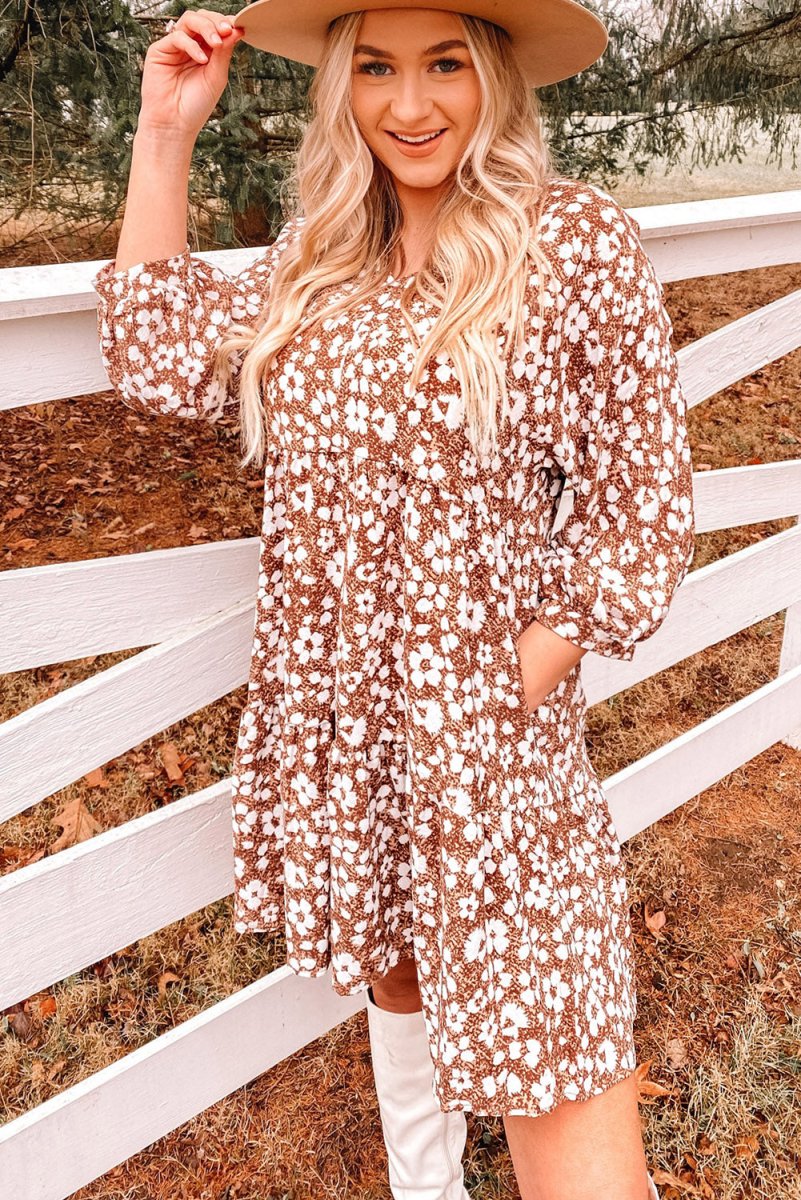 Floral V-Neck Mini Dress with Pockets - TapLike