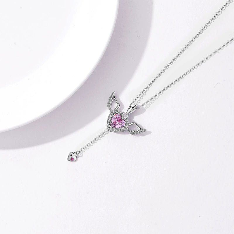 Flying Wings Necklace Angel Wings Tassel Necklace Cupid's Heart S925 Silver Necklace A2832 - TapLike