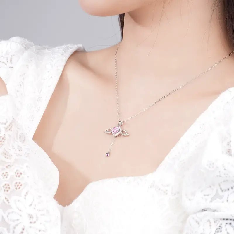 Flying Wings Necklace Angel Wings Tassel Necklace Cupid's Heart S925 Silver Necklace A2832 - TapLike