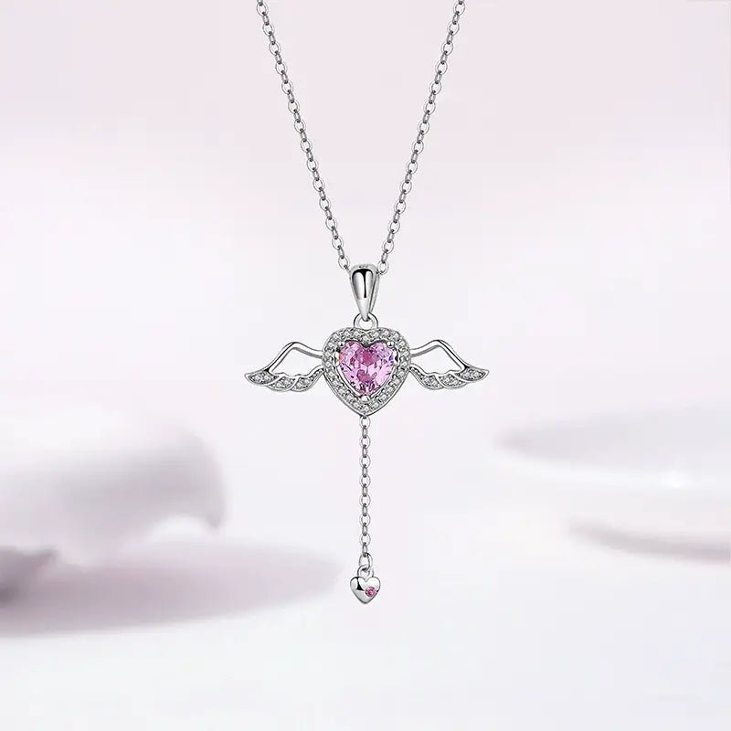 Flying Wings Necklace Angel Wings Tassel Necklace Cupid's Heart S925 Silver Necklace A2832 - TapLike