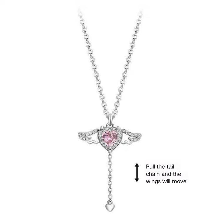 Flying Wings Necklace Angel Wings Tassel Necklace Cupid's Heart S925 Silver Necklace A2832 - TapLike
