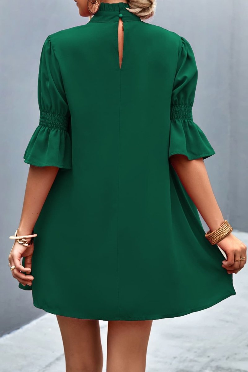 Frill Neck Flounce Sleeve Dress - TapLike