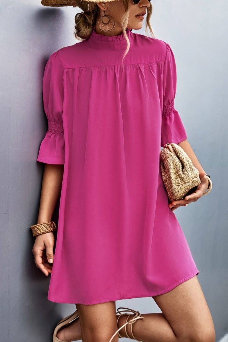 Frill Neck Flounce Sleeve Dress - TapLike