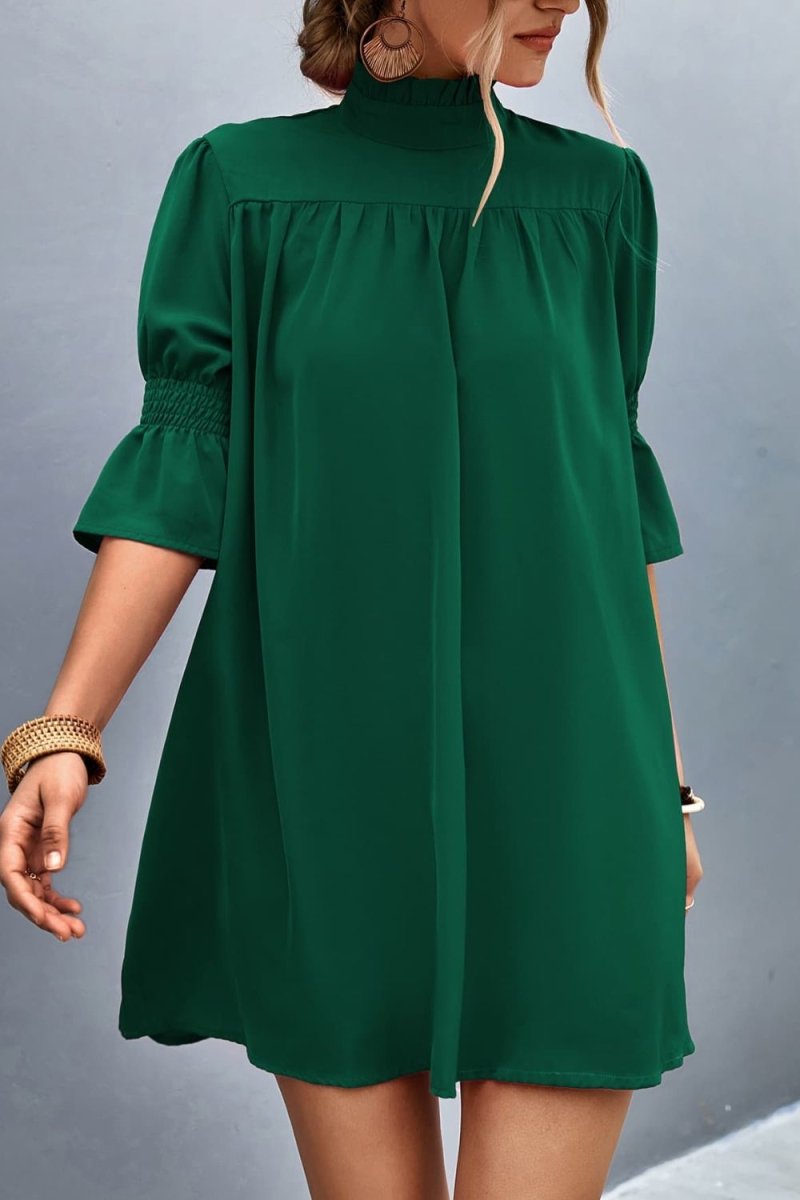 Frill Neck Flounce Sleeve Dress - TapLike