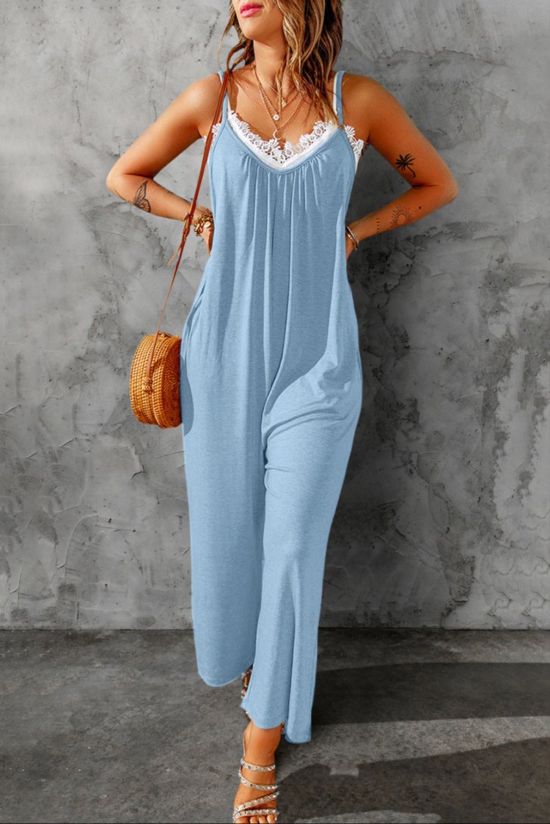 Full Size Spaghetti Strap Wide Leg Jumpsuit - Taplike