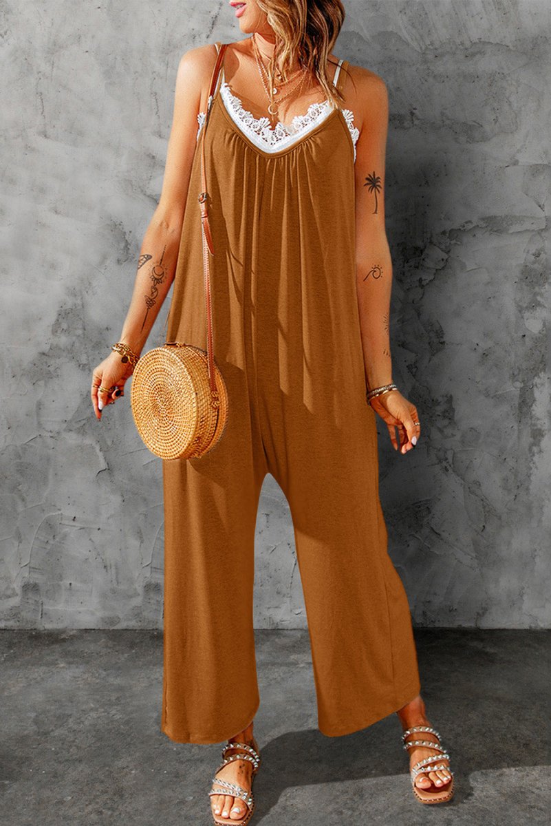 Full Size Spaghetti Strap Wide Leg Jumpsuit - Taplike