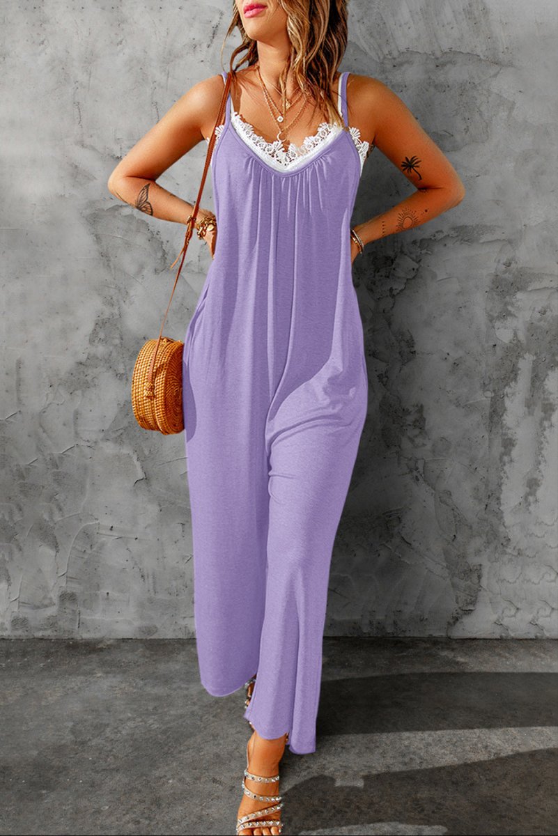 Full Size Spaghetti Strap Wide Leg Jumpsuit - Taplike