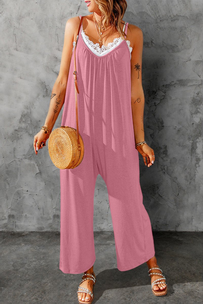 Full Size Spaghetti Strap Wide Leg Jumpsuit - Taplike