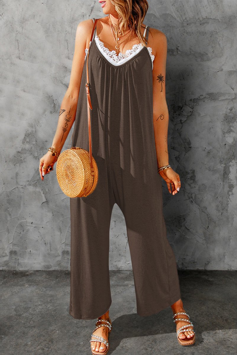 Full Size Spaghetti Strap Wide Leg Jumpsuit - Taplike