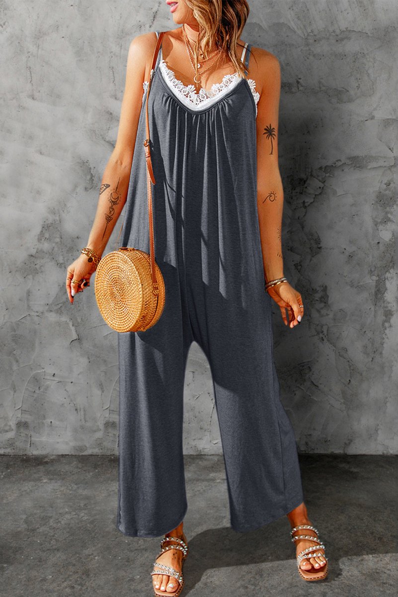 Full Size Spaghetti Strap Wide Leg Jumpsuit - Taplike