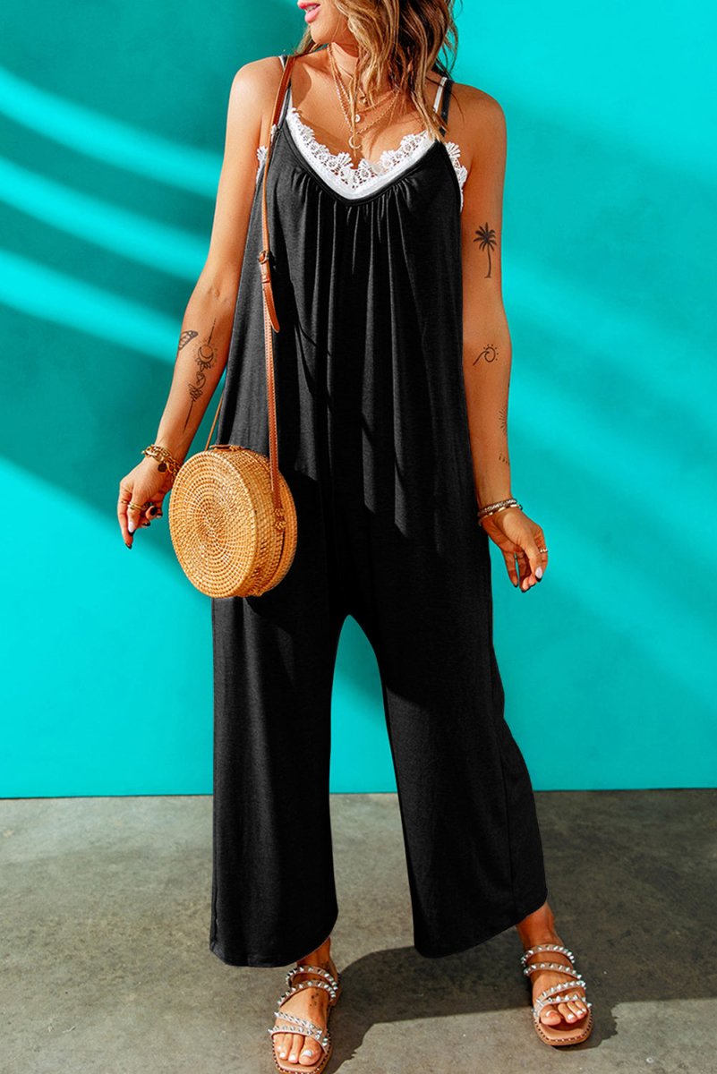 Full Size Spaghetti Strap Wide Leg Jumpsuit - Taplike