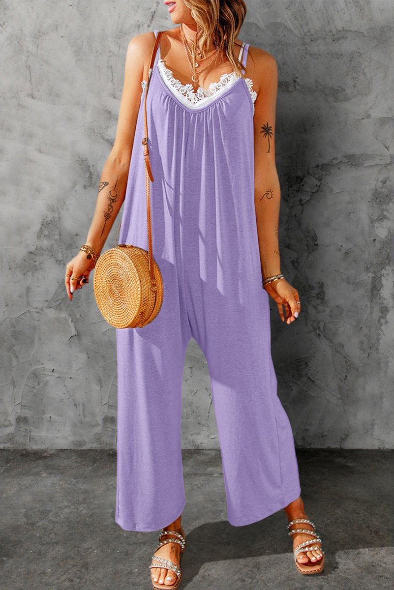 Full Size Spaghetti Strap Wide Leg Jumpsuit - Taplike