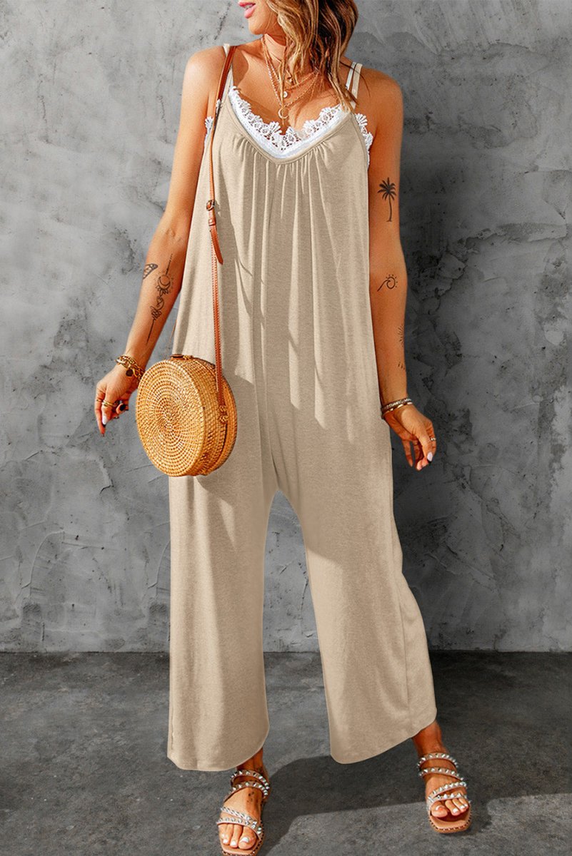 Full Size Spaghetti Strap Wide Leg Jumpsuit - Taplike