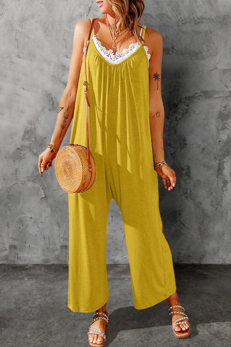 Full Size Spaghetti Strap Wide Leg Jumpsuit - Taplike
