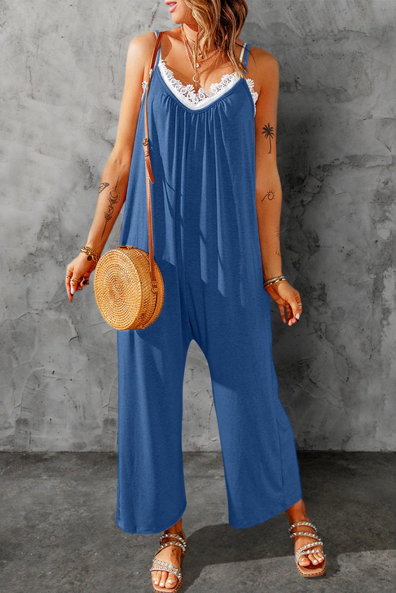 Full Size Spaghetti Strap Wide Leg Jumpsuit - Taplike