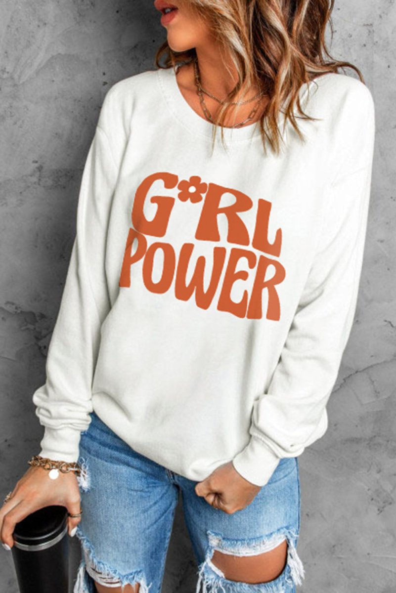 GIRL POWER Graphic Round Neck Sweatshirt - TapLike
