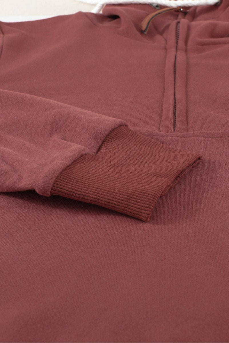 Half Zip Patch Pocket Drawstring Hoodie - TapLike
