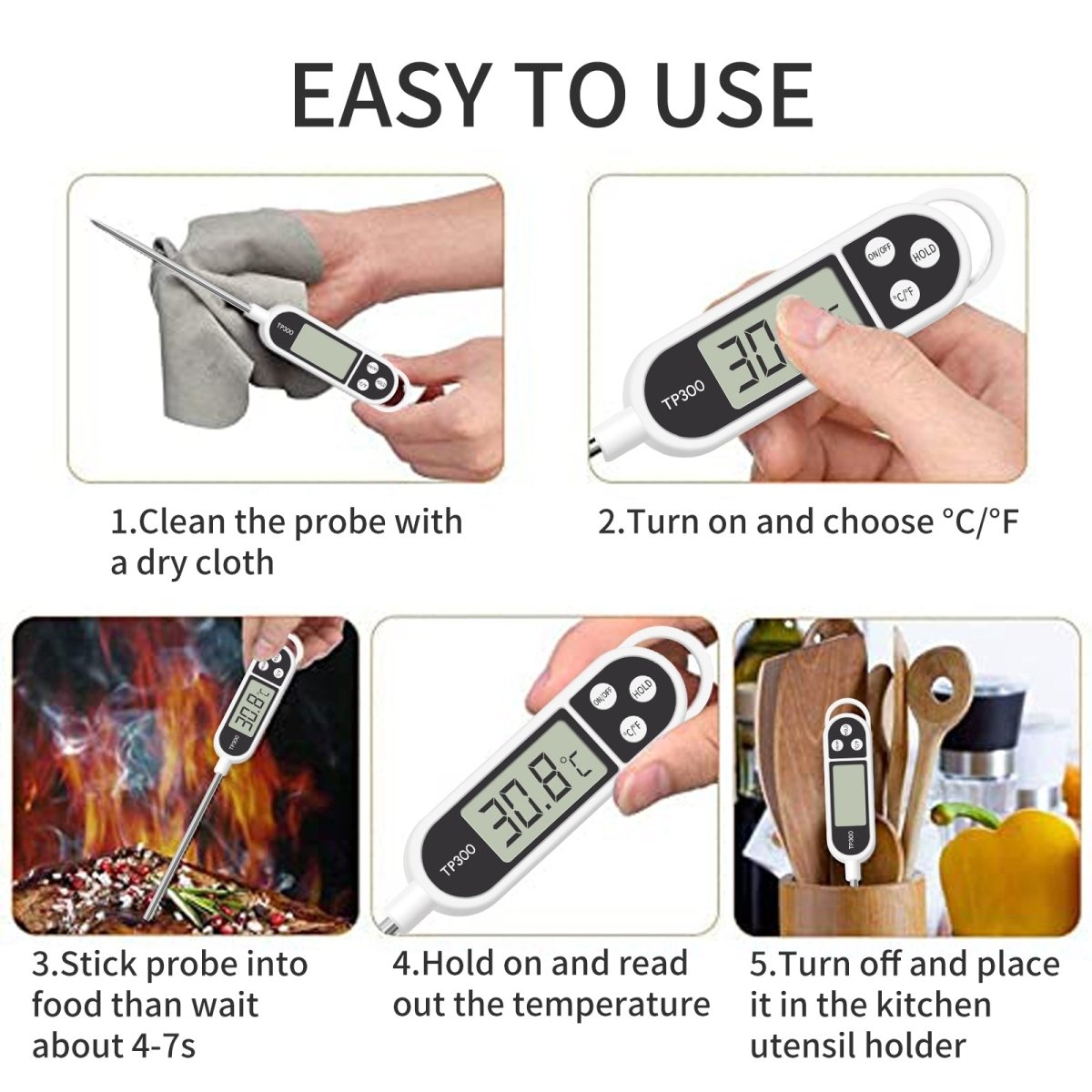 Instant Read Digital Grill Kitchen Meat Thermometer Probe BBQ Oven - Taplike
