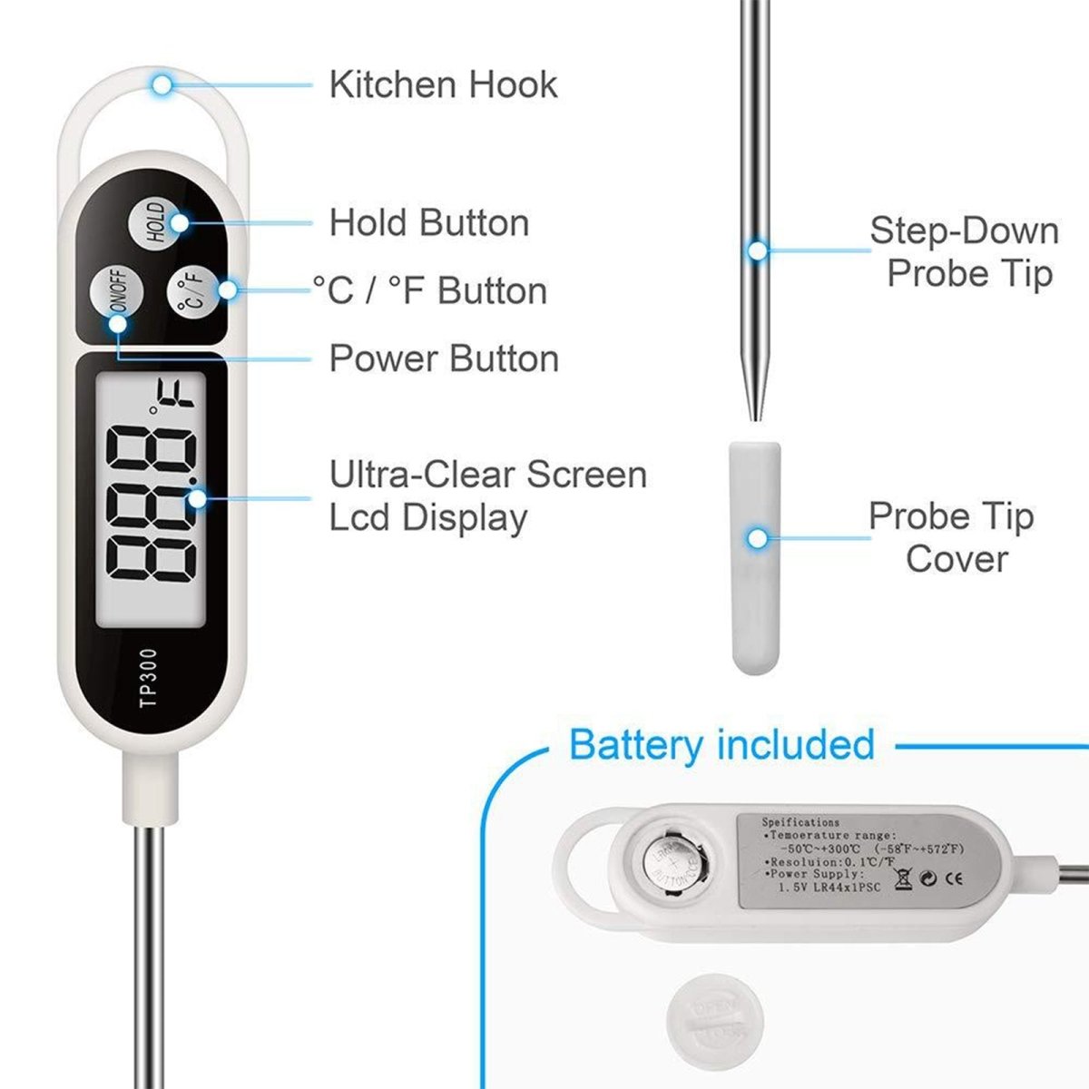 Instant Read Digital Grill Kitchen Meat Thermometer Probe BBQ Oven - Taplike