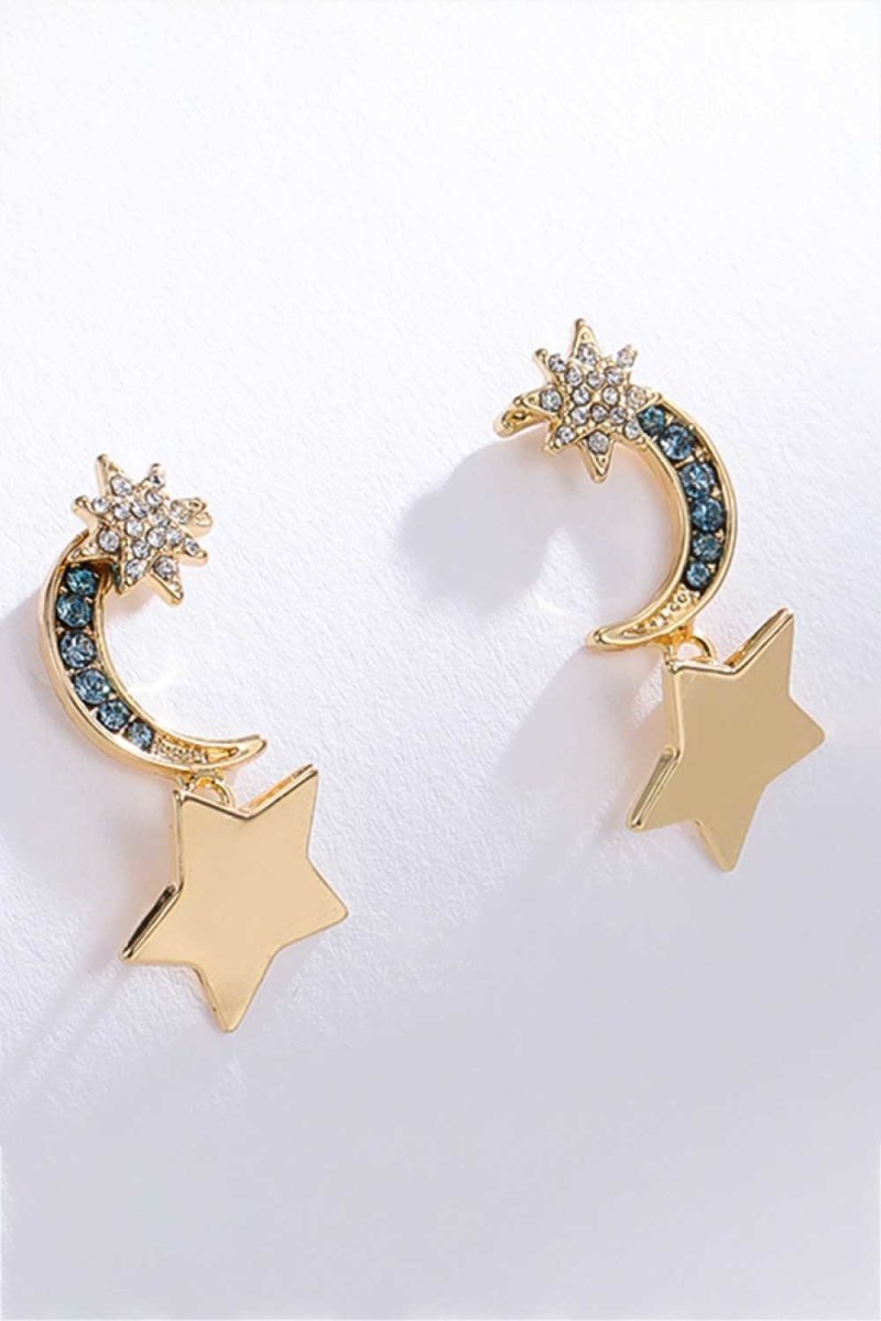 Lasting Wish Inlaid Rhinestone Star and Moon Drop Earrings - TapLike