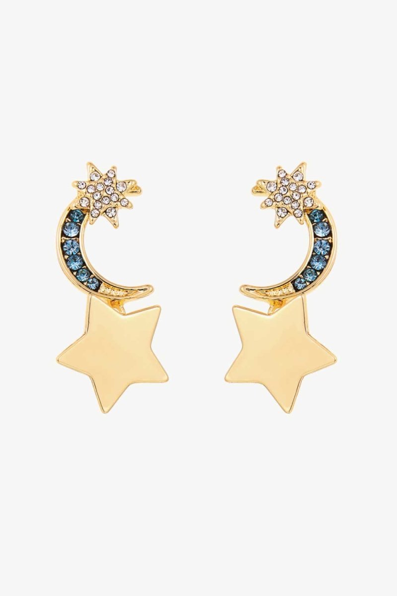 Lasting Wish Inlaid Rhinestone Star and Moon Drop Earrings - TapLike