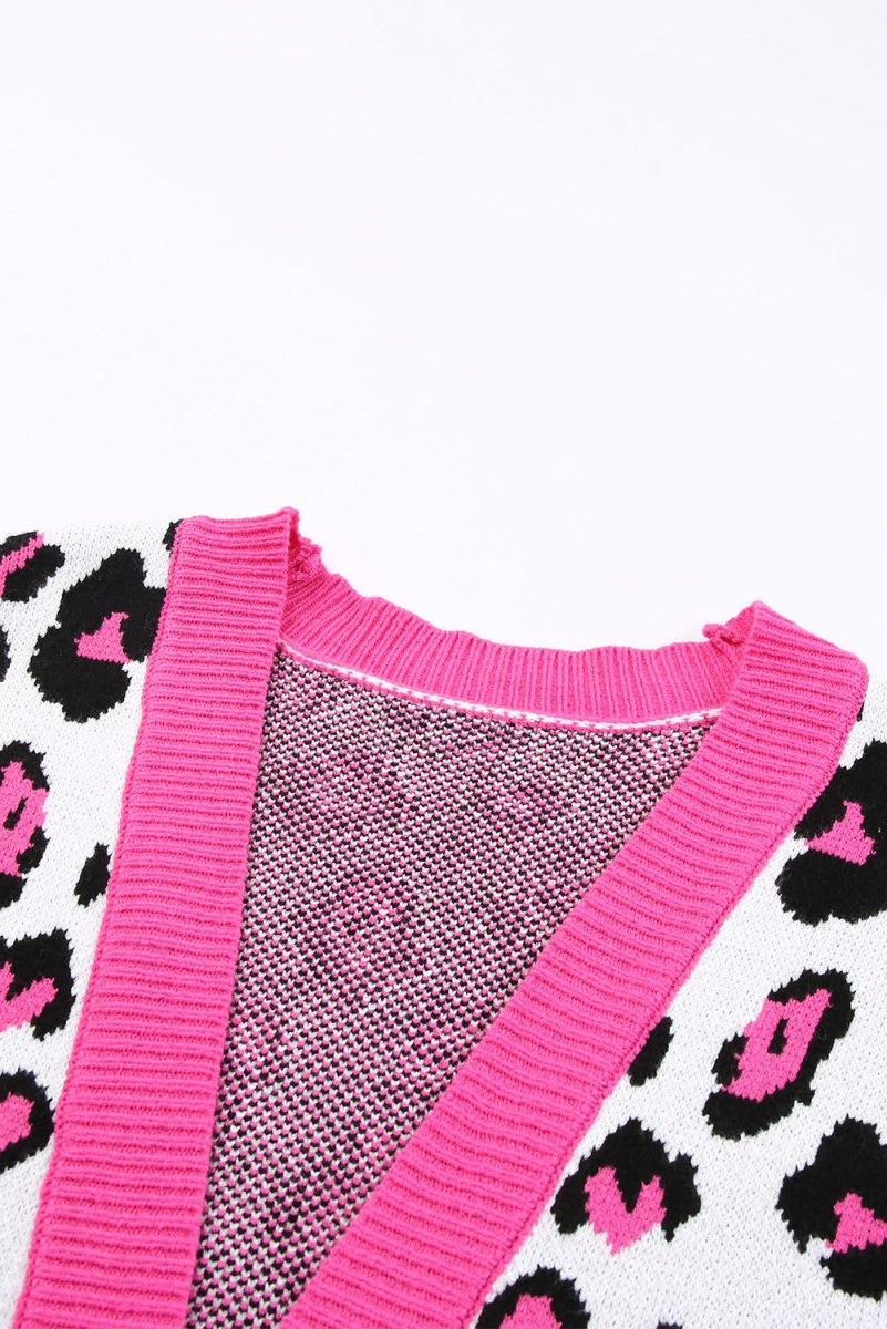 Leopard Contrast Trim Open Front Longline Cardigan - TapLike