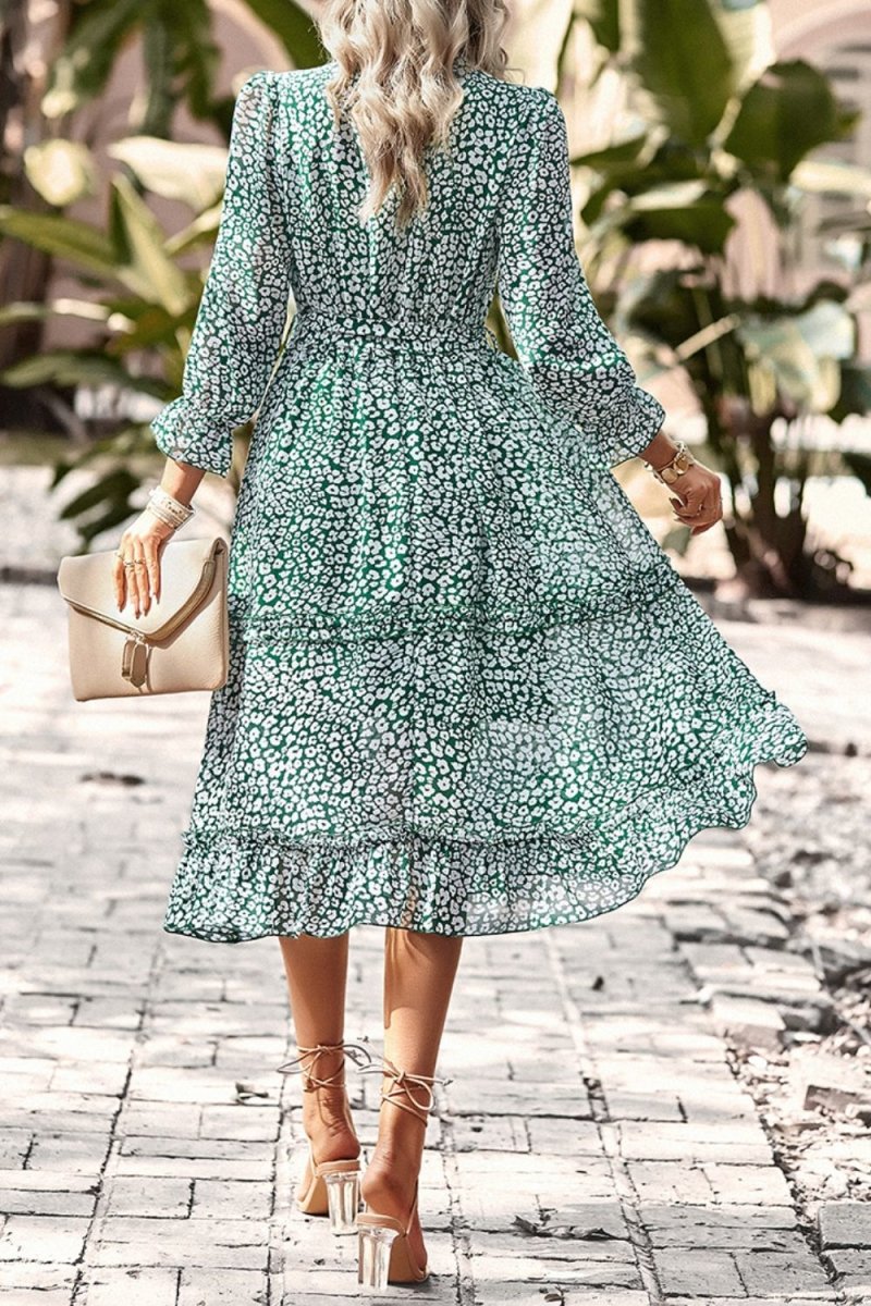 Leopard Surplice Tie Belt Slit Dress - TapLike