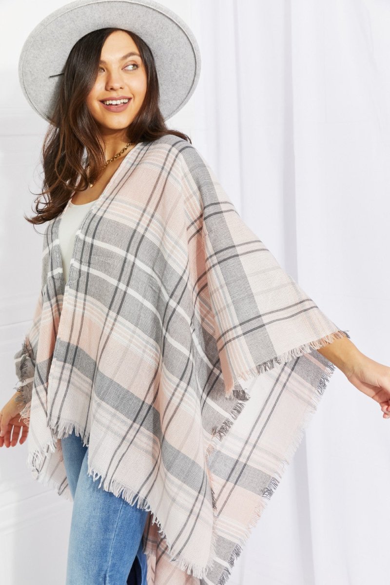 Leto Punch of Plaid Lightweight Poncho 100101254742215 - TapLike
