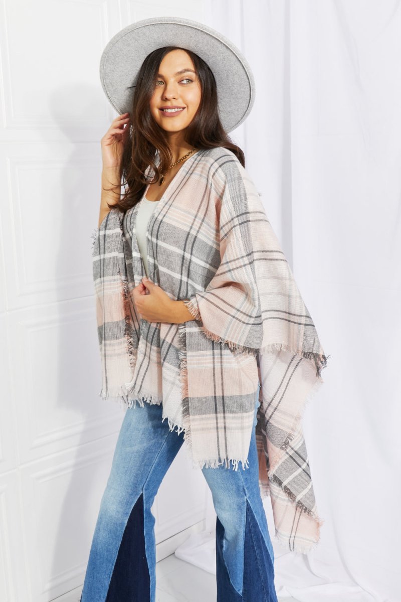 Leto Punch of Plaid Lightweight Poncho 100101254742215 - TapLike