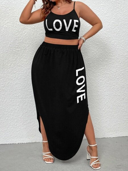 Letter printed camisole vest and skirt set HC66D9XUEH - Taplike