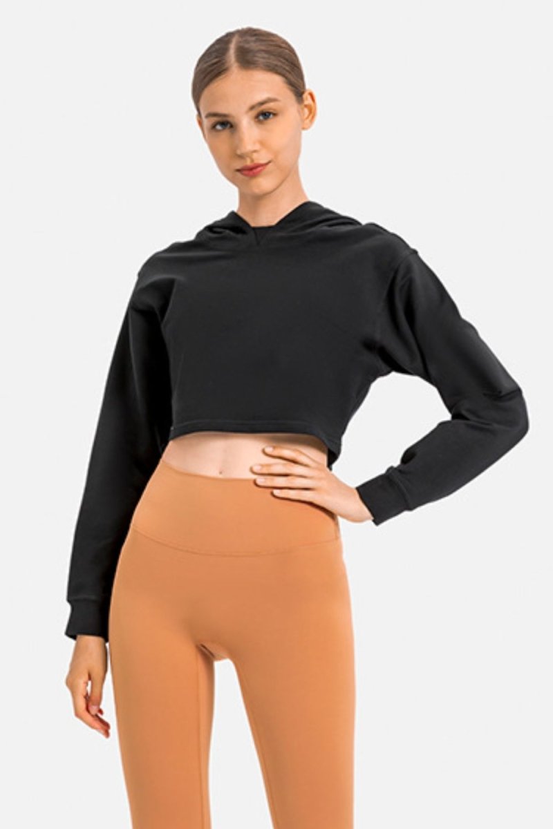 Long Sleeve Cropped Sports Hoodie - TapLike