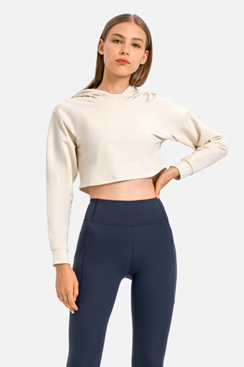 Long Sleeve Cropped Sports Hoodie - TapLike