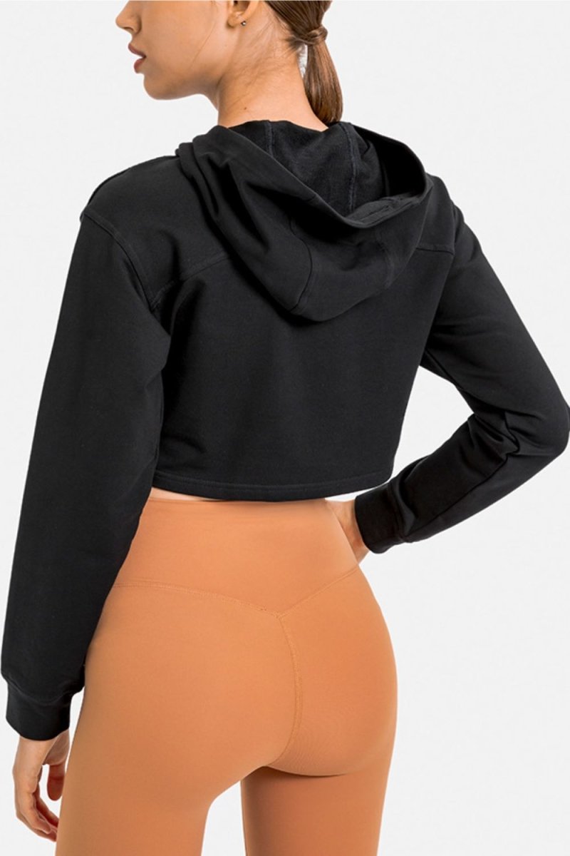 Long Sleeve Cropped Sports Hoodie - TapLike
