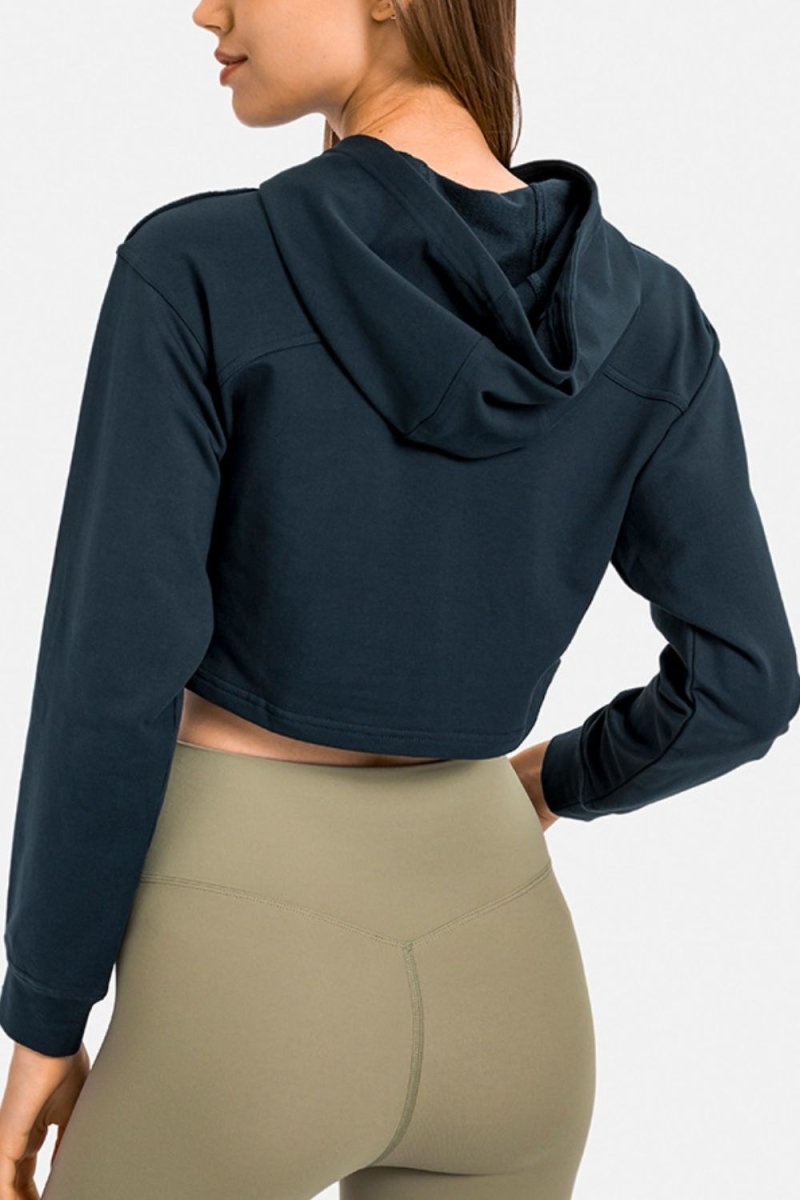 Long Sleeve Cropped Sports Hoodie - TapLike