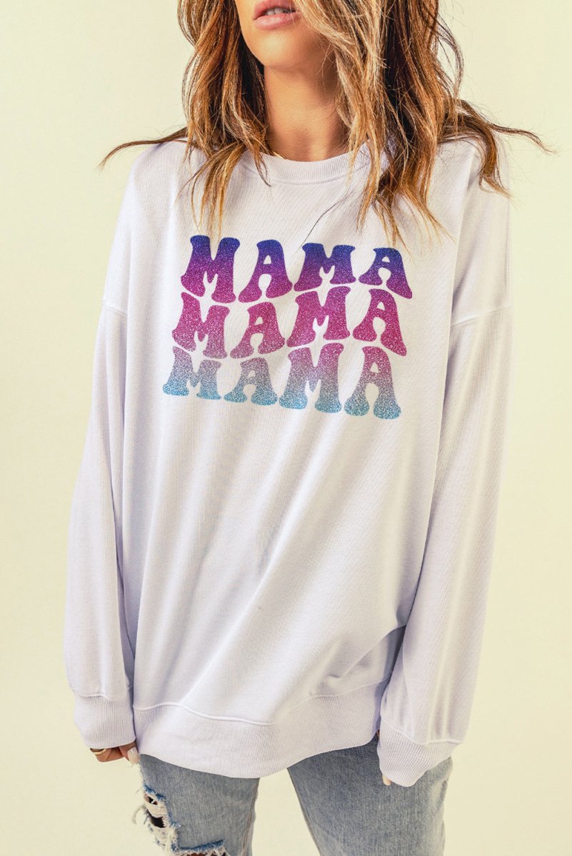 MAMA Gradient Graphic Dropped Shoulder Sweatshirt - TapLike
