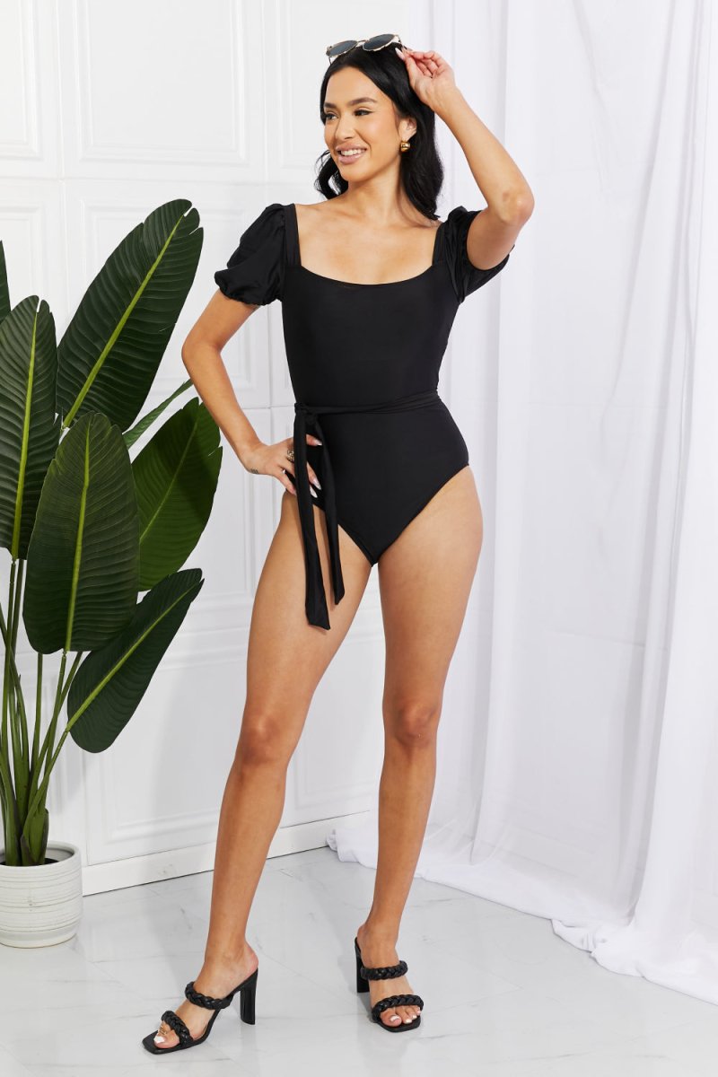 Marina West Swim Salty Air Puff Sleeve One-Piece in Black - Taplike