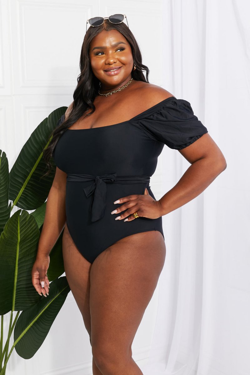 Marina West Swim Salty Air Puff Sleeve One-Piece in Black - Taplike