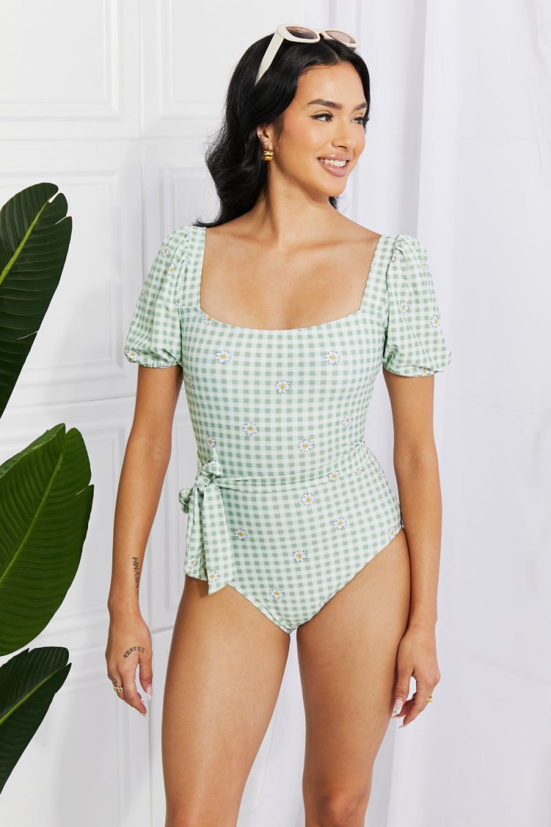 Marina West Swim Salty Air Puff Sleeve One-Piece in Sage - Taplike