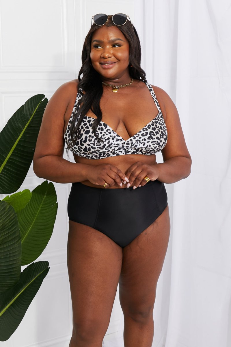 Marina West Swim Take A Dip Twist High-Rise Bikini in Leopard - Taplike