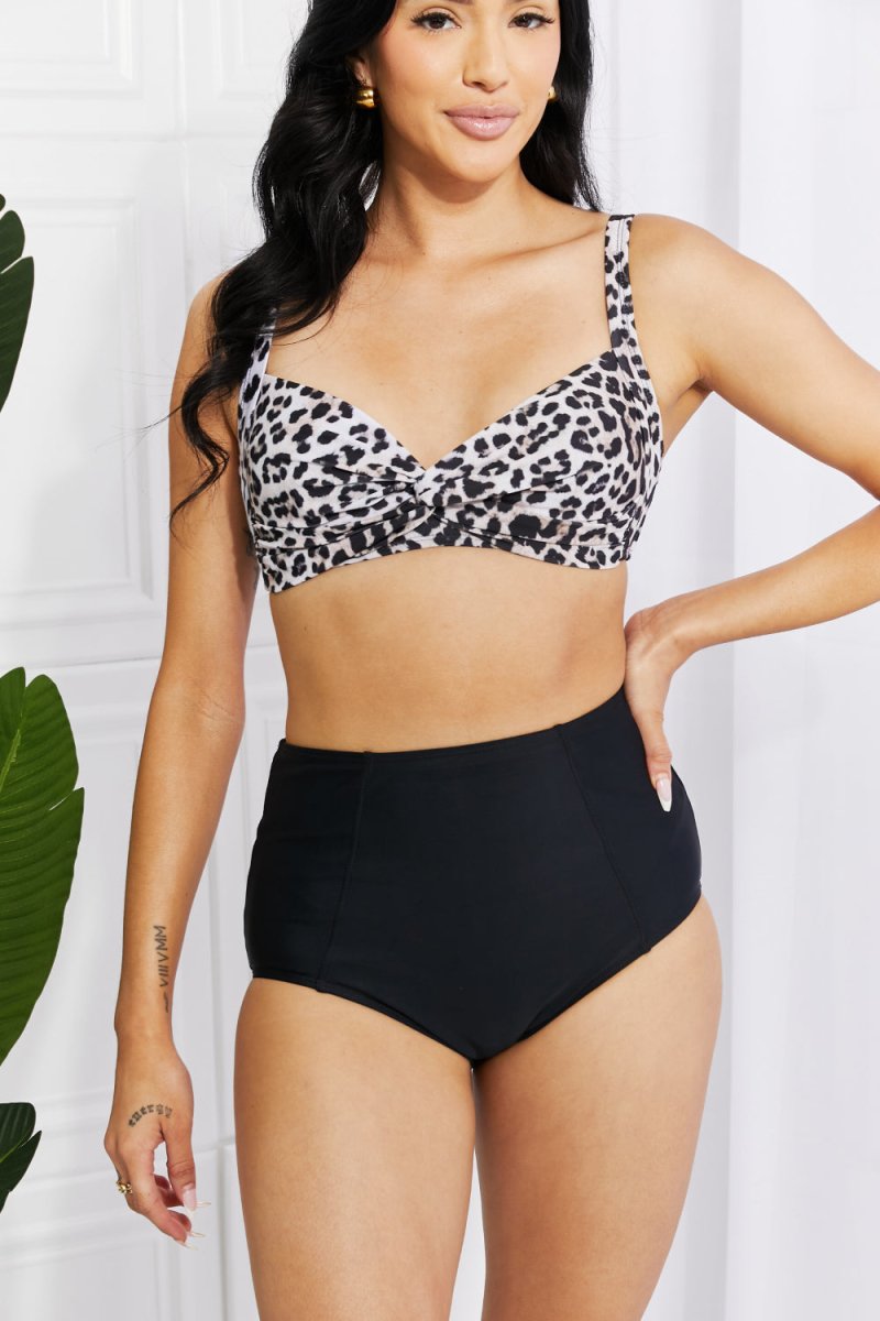 Marina West Swim Take A Dip Twist High-Rise Bikini in Leopard - Taplike