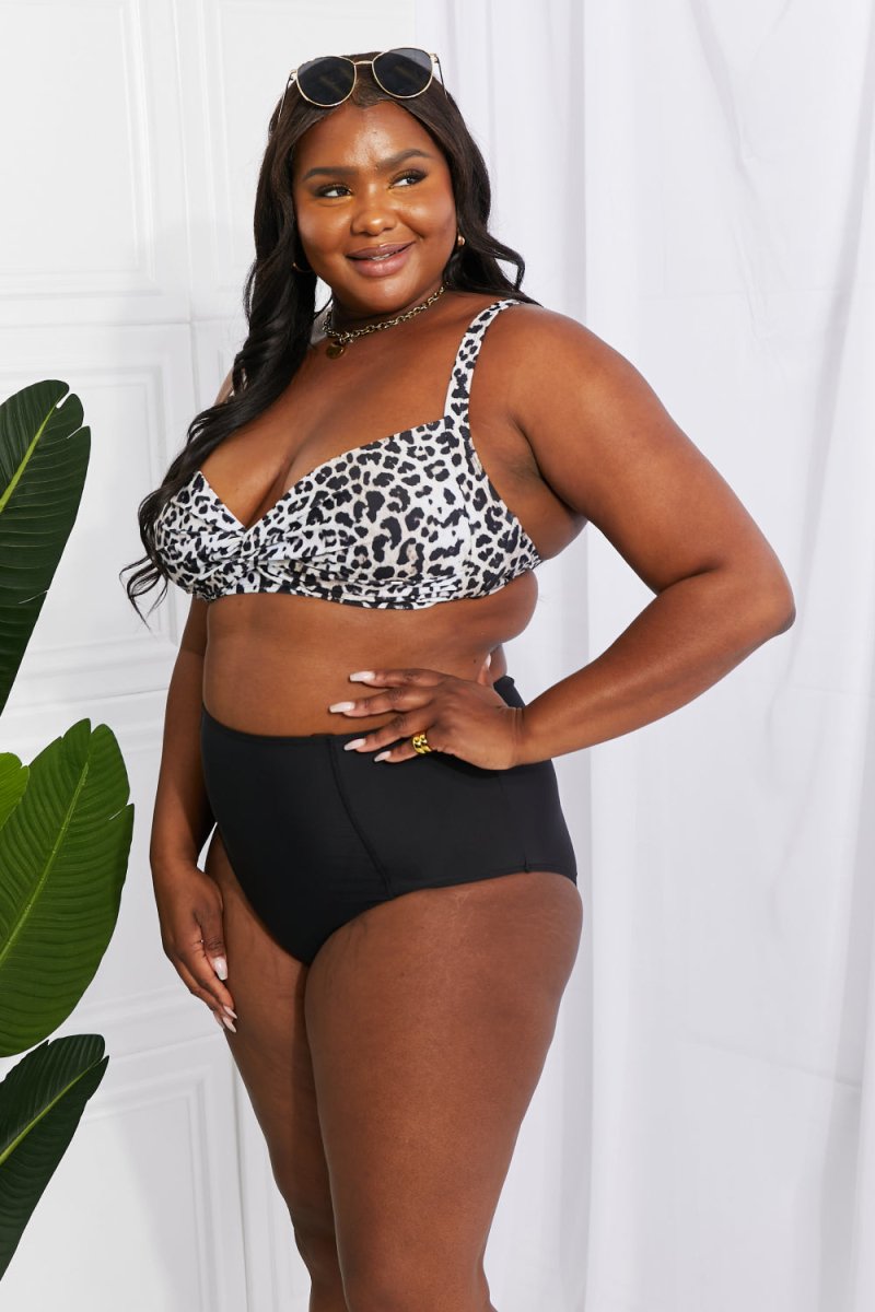 Marina West Swim Take A Dip Twist High-Rise Bikini in Leopard - Taplike