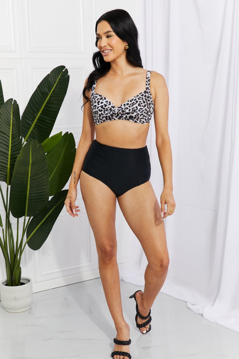 Marina West Swim Take A Dip Twist High-Rise Bikini in Leopard - Taplike