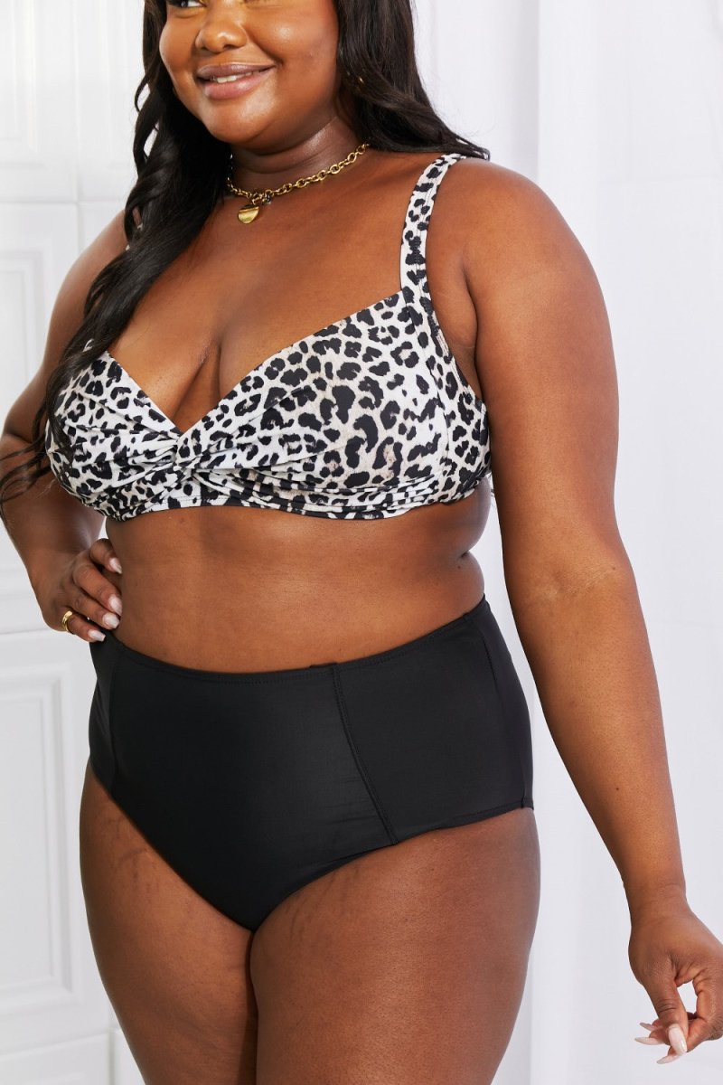 Marina West Swim Take A Dip Twist High-Rise Bikini in Leopard - Taplike