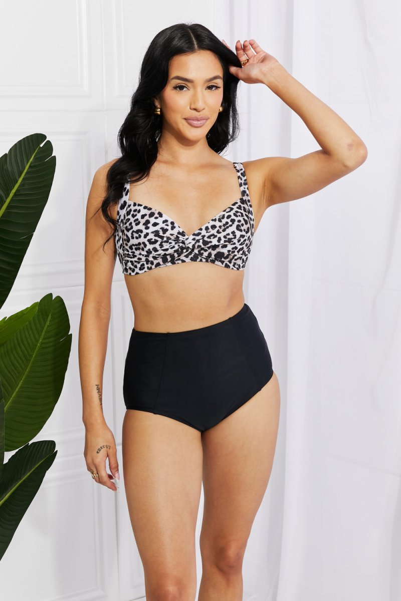 Marina West Swim Take A Dip Twist High-Rise Bikini in Leopard - Taplike