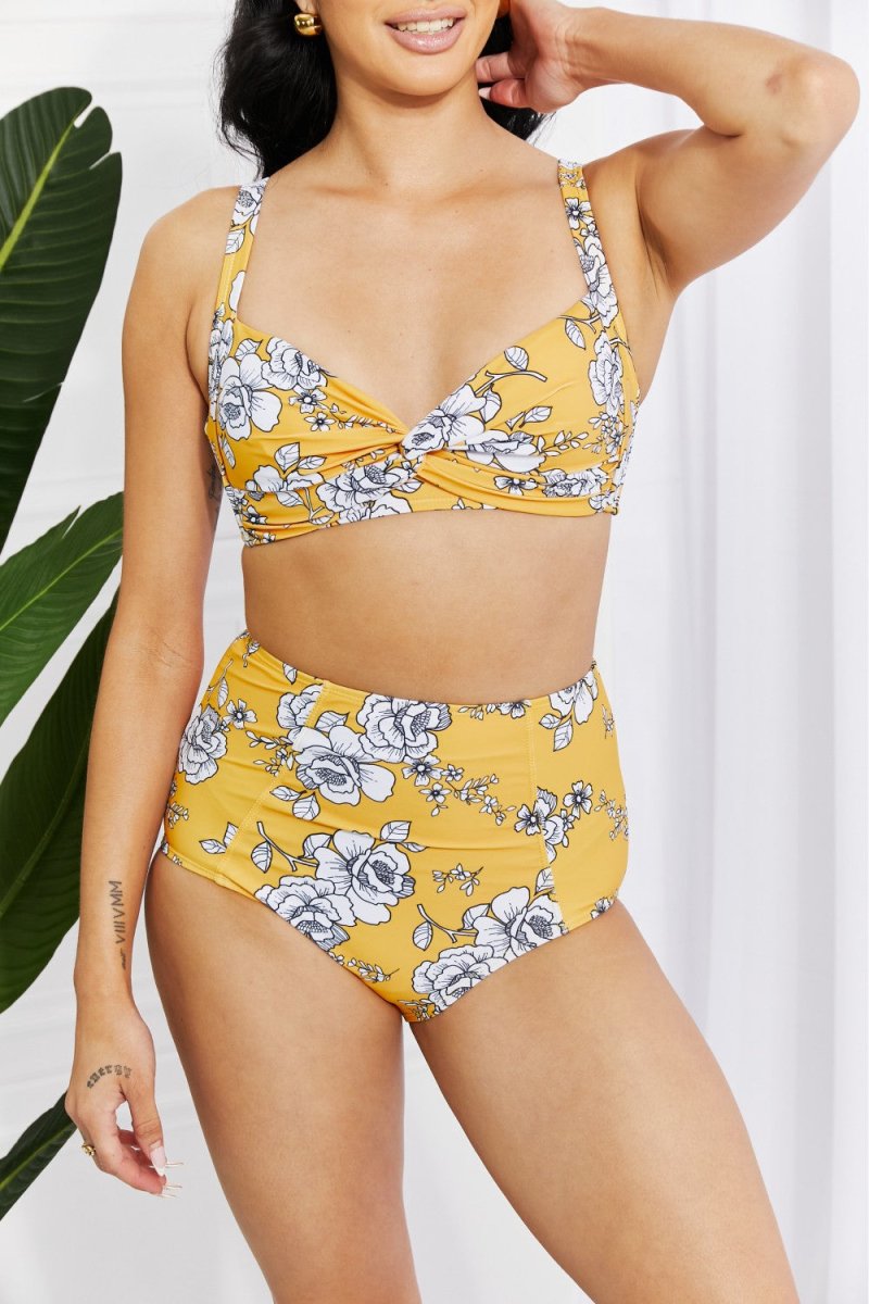 Marina West Swim Take A Dip Twist High-Rise Bikini in Mustard - Taplike