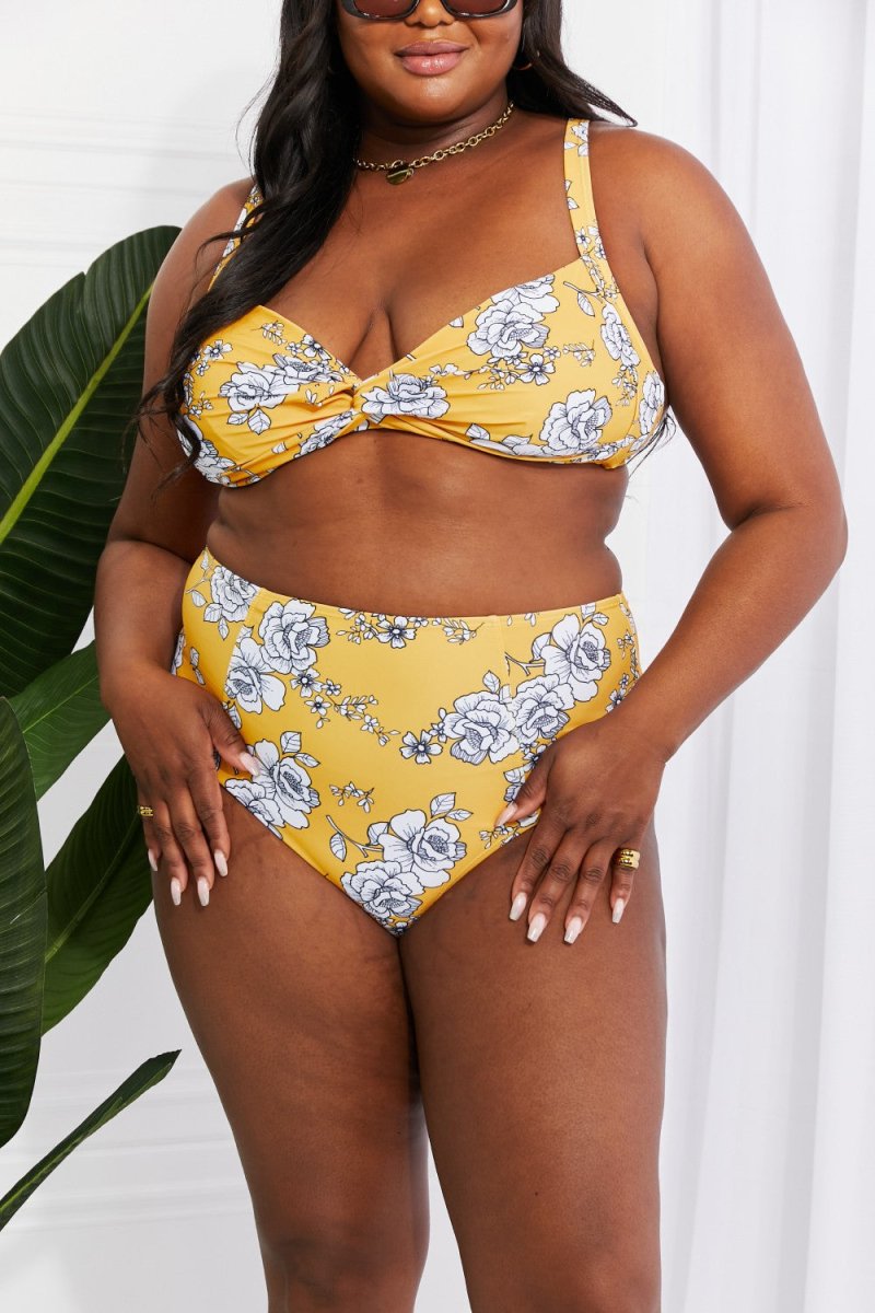 Marina West Swim Take A Dip Twist High-Rise Bikini in Mustard - Taplike