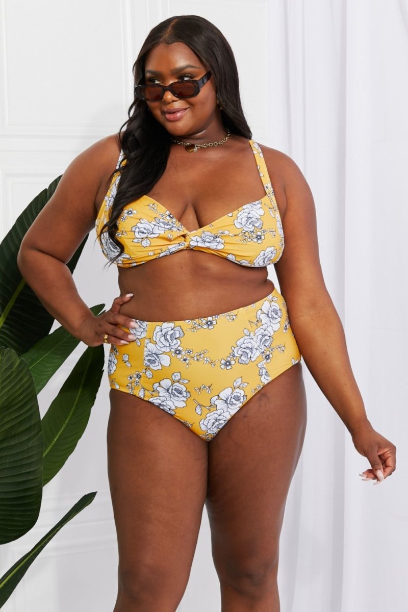 Marina West Swim Take A Dip Twist High-Rise Bikini in Mustard - Taplike
